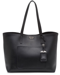 Prada Soft Leather Shopper Tote Bag Black