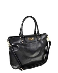 TheDapperTie Black Leather Like Large Tote Hand Bag F63 Leather