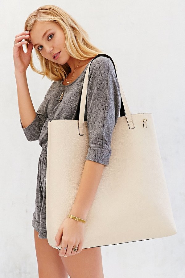 Reversible vegan leather tote hot sale