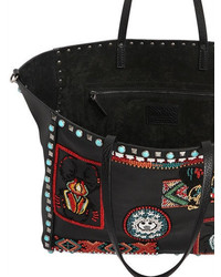 Valentino Medium Beaded Patches Leather Tote Bag