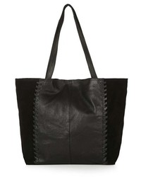 Topshop Woody Whipstitch Detail Leather Shopper Bag Black