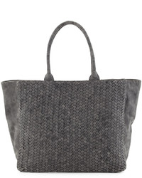 Neiman Marcus Woven Faux Leather Tote Bag Black