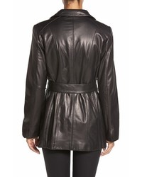 Ellen Tracy Belted Front Zip Leather Coat