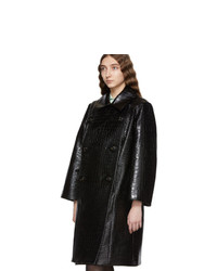 Miu Miu Black Croc Leather Double Breasted Trench Coat
