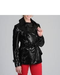 Via Spiga Black Embossed Patent Leather Trench Coat