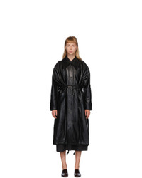 Low Classic Black Faux Leather Trench Coat