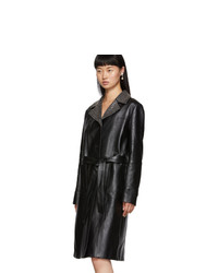 Miu Miu Black Leather Crystal Collar Trench Coat