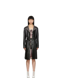Miu Miu Black Leather Crystal Collar Trench Coat