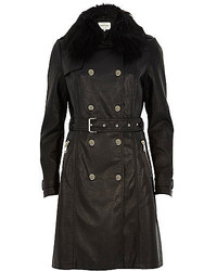 River Island Black Leather Look Trench Coat