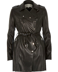 River Island Black Leather Look Trench Coat