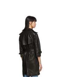 R13 Black Leather Three Quarter Sleeve Trench Jacket