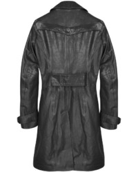 Forzieri Black Leather Trench Coat