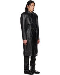 Han Kjobenhavn Black Notched Lapel Leather Trench Coat
