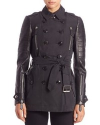 Burberry Brit Bransdale Leather Sleeve Trenchcoat