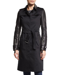 Burberry Brit Earsdale Leather Sleeve Trenchcoat Black