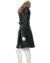 Andrew Marc Fur Trimmed Leather Coat