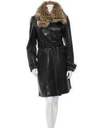 Andrew Marc Fur Trimmed Leather Coat