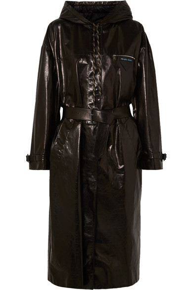 Prada Hooded Patent Leather Trench Coat 