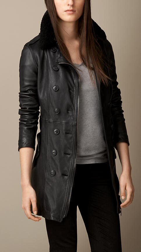 Burberry Lambskin Trench Coat With Shearling Topcollar, $2,395 ...