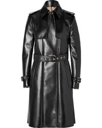 Salvatore Ferragamo Leather Trench Coat In Black