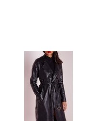 Missguided Faux Leather Trench Coat Black