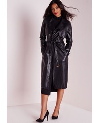 Missguided Faux Leather Trench Coat Black