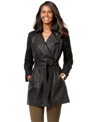INC International Concepts Mixed Media Faux Leather Belted Trench Coat Only At Macys