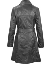 Forzieri Soft Black Leather Belted Trench Coat