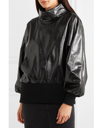 Givenchy Glossed Leather And Ribbed Wool Blend Track Top