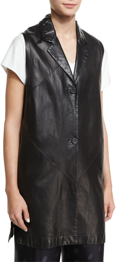 Black leather long vest