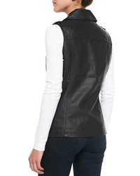Neiman Marcus Cusp By Asymmetric Zip Front Faux Leather Vest Black