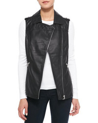 Neiman Marcus Cusp By Asymmetric Zip Front Faux Leather Vest Black