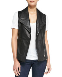 Neiman Marcus Cusp By Fold Over Collar Leather Vest Black
