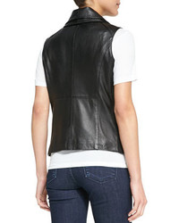 Neiman Marcus Cusp By Fold Over Collar Leather Vest Black