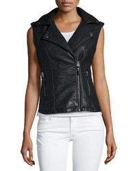 Max Studio Faux Leather Zip Up Vest Black