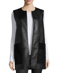 Neiman Marcus Leather Vest With Suede Pockets