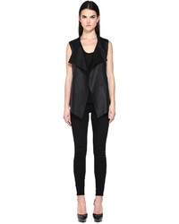 Mackage Haley Black Sleeveless Leather Vest With Waterfall Collar