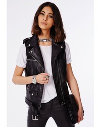Missguided Sleeveless Faux Leather Gilet Black