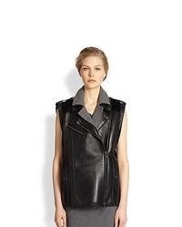 Veronica Beard Neoprene Paneled Leather Vest Black