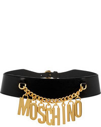 Moschino Chain Trimmed Leather Waist Belt
