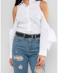 ASOS DESIGN Leather Silver Waist And Hip Jeans Belt