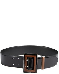 Prada Black And Brown Shined Leather Colorblock Buckle Belt