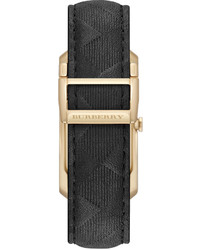 Burberry 25mm Golden Rectangle Watch With Leather Check Strap