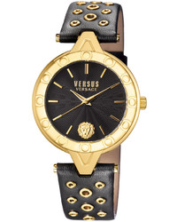 Versus By Versace 34mm V Versus Eyelet Watch W Leather Strap Black