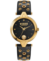 Versus By Versace 34mm V Versus Eyelet Watch W Leather Strap Black