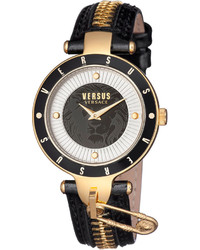 Versus By Versace 37mm Key Biscayne Ii Watch W Leather Zipper Strap Black