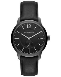 Burberry 40mm Classic Round Watch With Leather Strap Black