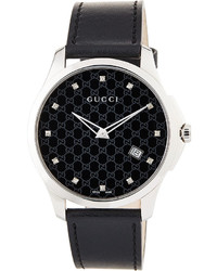 Gucci 40mm G Timeless Round Watch W Leather Strap Black