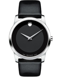 Movado 40mm Museum Classic Watch With Leather Strap Black