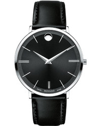 Movado 40mm Stainless Steel Leather Ultra Slim Watch Black